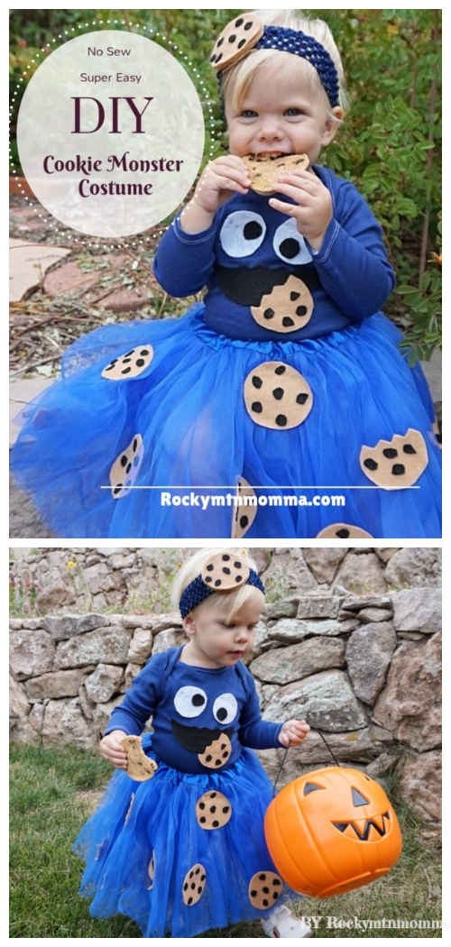 DIY No Sew Tutu Skirt Ideas & Tutorials - Kids Cookie Monster Tutu skirt Costume DIY Tutorial