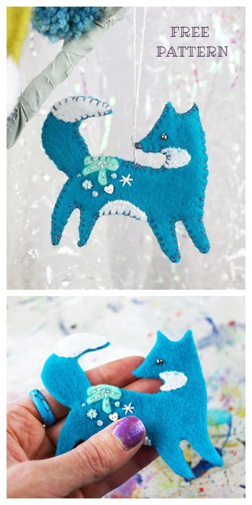 DIY Felt Christmas Ornament Tutorials - Christmas Ice Felt Fox Ornament Free Templates