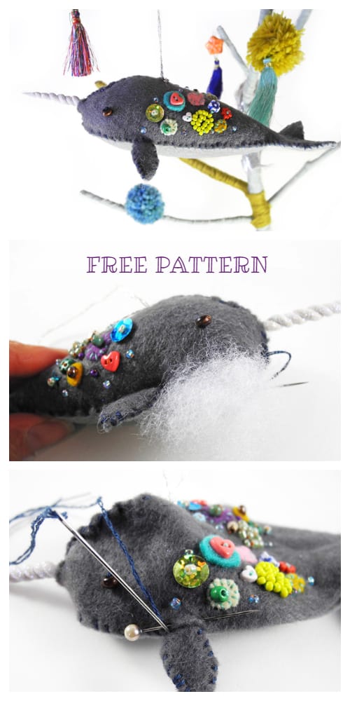 DIY Felt Christmas Ornament Tutorials - Christmas Narwhal Ornament Free Templates