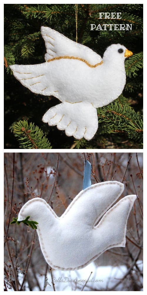 DIY Felt Christmas Ornament Tutorials - Christmas Dove Bird Ornament Free Templates