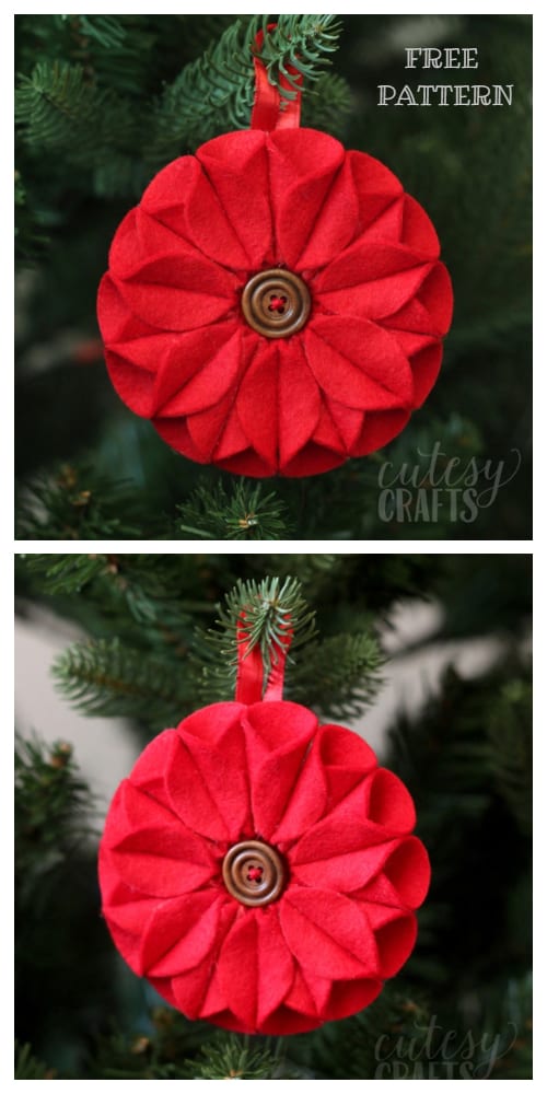 DIY Felt Christmas Ornament Tutorials - Christmas Felt Poinsettia Ornament Free Templates