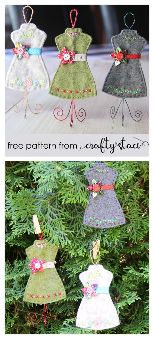 DIY Felt Christmas Ornament Tutorials - Christmas Dress Form Ornament Free Templates