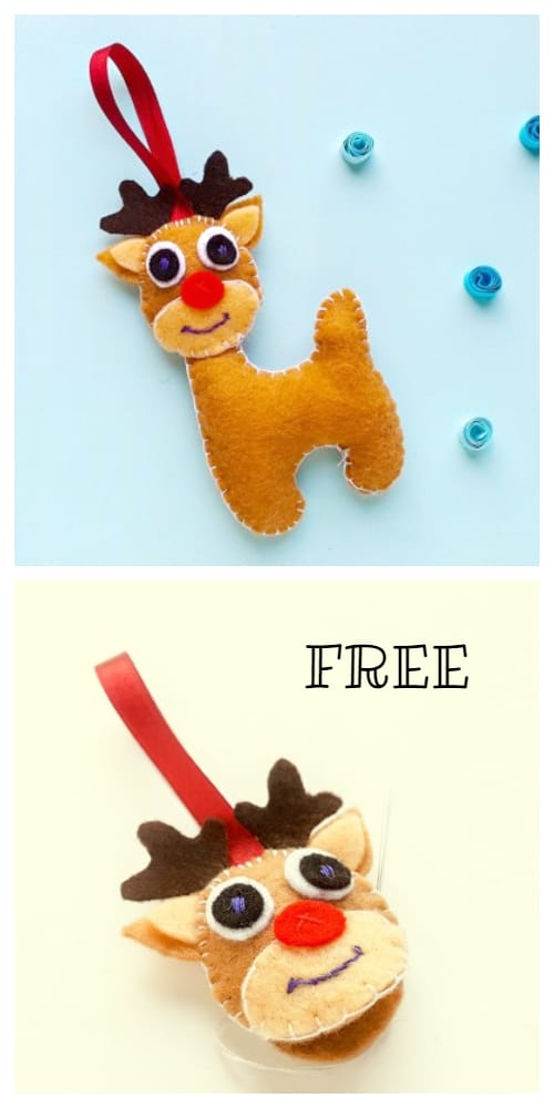 DIY Felt Christmas Ornament Tutorials - Free Templates Reindeer