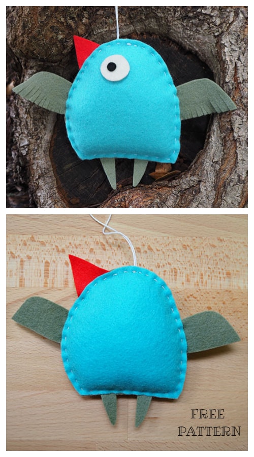 DIY Felt Christmas Ornament Tutorials - Christmas Bird Ornament Free Templates