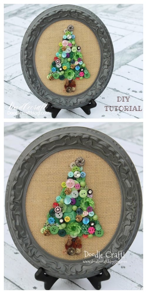 Kids Friendly Christmas Button Crafts Holiday Decorations DIY Ideas - button Christmas tree DIY Tutorial