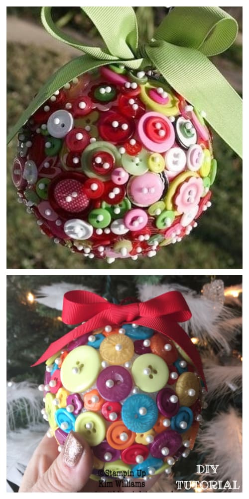 Kids Friendly Christmas Button Crafts Holiday Decorations DIY Ideas - button Christmas ball ornament DIY Tutorial