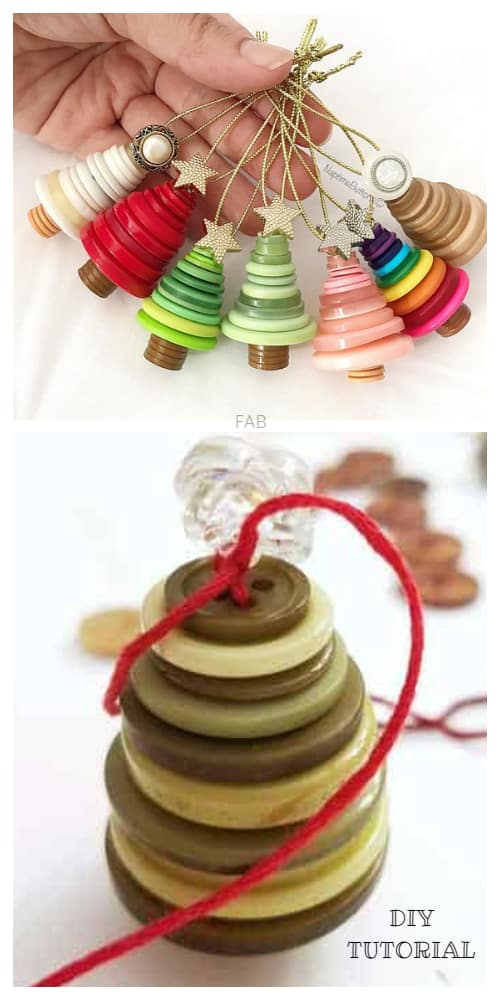 Kids Friendly Christmas Button Crafts Holiday Decorations DIY Ideas - button Christmas tree ornament