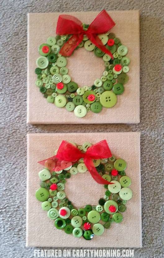 Kids Friendly Christmas Button Crafts Holiday Decorations DIY Ideas - button Christmas Wreath DIY Tutorial