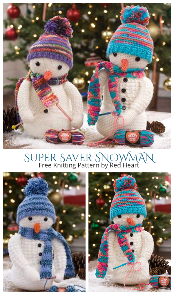 DIY Knit Bobble Snowman Toy Free Knitting Pattern 