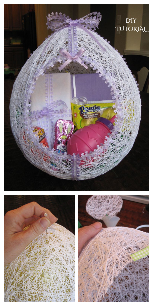 Easter Egg Sahped String Basket DIY Tutorial Using Balloon + Video
