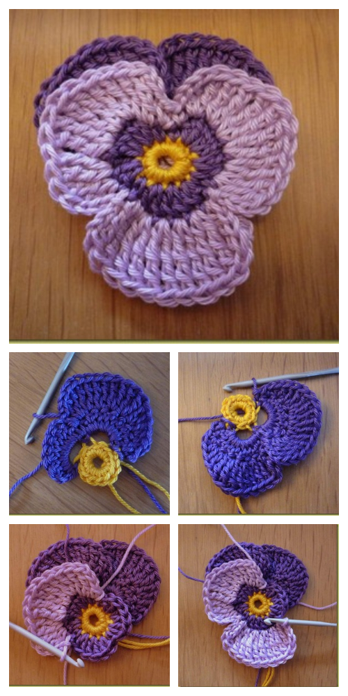 DIY 3D Violet Flower Free Crochet Pattern
