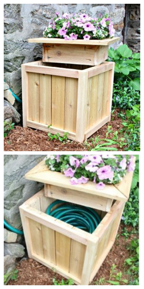 Hose Storage Wood Planter Box DIY Tutorials 