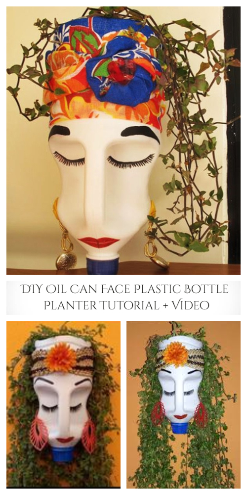 DIY Oil Can Face Plastic Bottle Planter Tutorial + Video