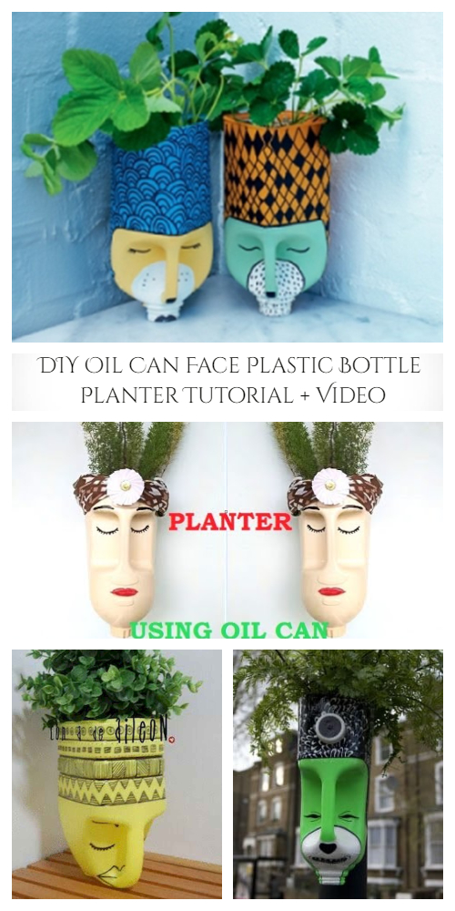 DIY Oil Can Face Plastic Bottle Planter Tutorial + Video