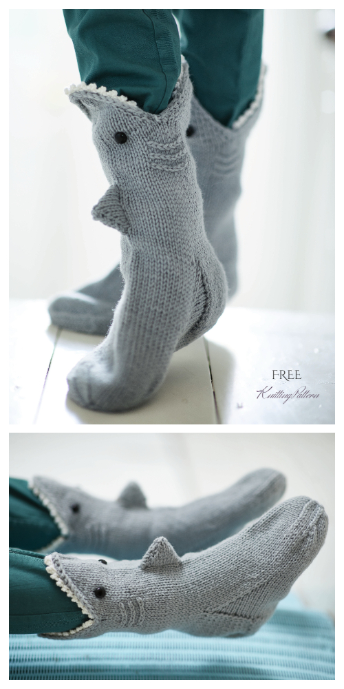 DIY 3D Knitted Shark Socks Free Knitting Pattern