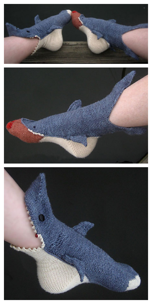 DIY 3D Knitted Shark Bite Socks Knitting Pattern