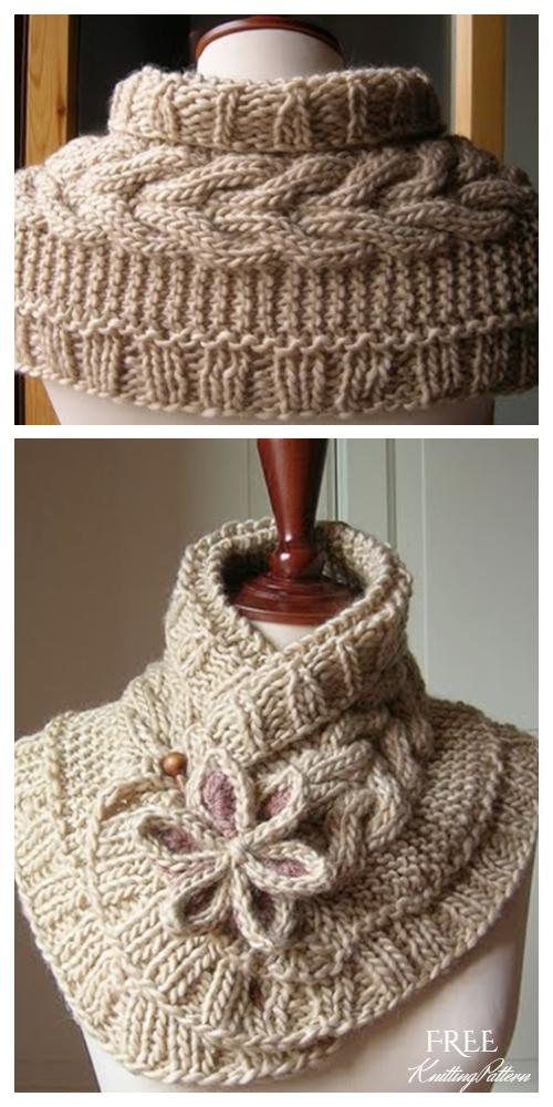 DIY Pretty Cable Knitted Scarfette Free Knitting Pattern