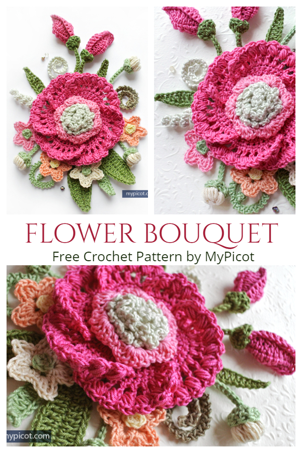 Crochet 3D Spring Flower Bouquet Free Crochet Pattern