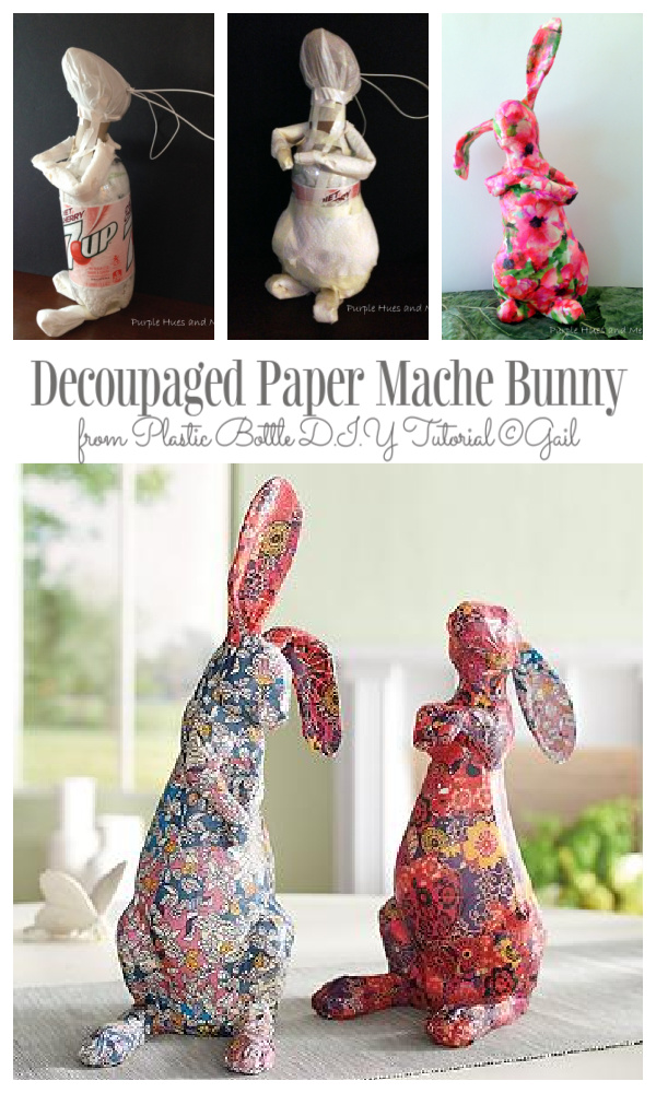 Plastic Bottle Decoupaged Paper Mache Bunny DIY Tutorial