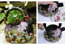 DIY Pretty Recycled Kettle Planter with Pebbles and Decoupage How to DIY Pretty Recycled Kettle Planter with Pebbles and Decoupage - Tutorial