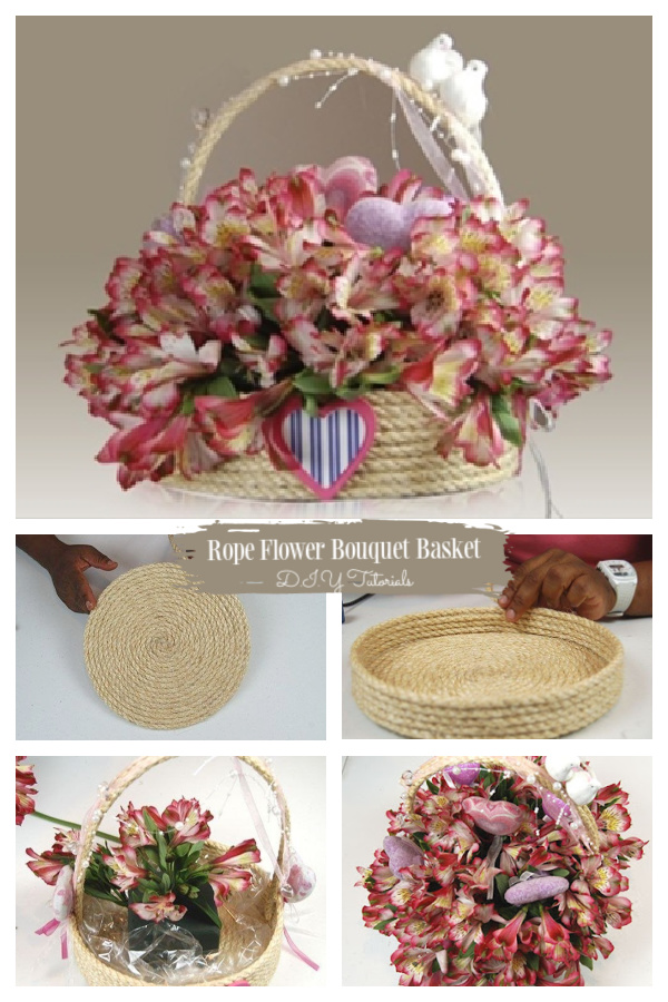DIY Rope Flower Bouquet Basket Easy Tutorial - DIY Tutorials