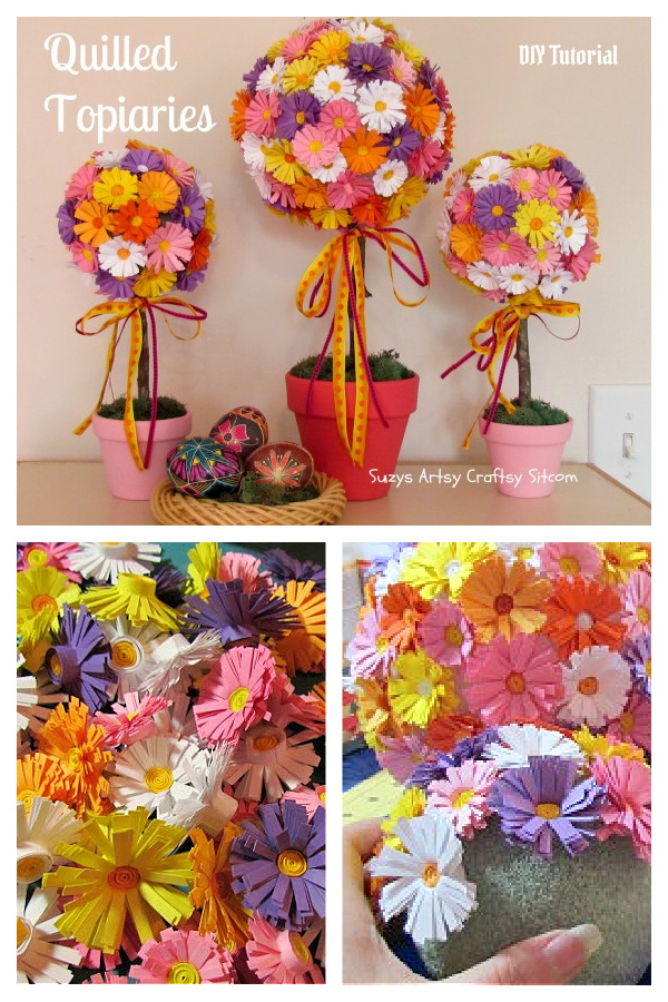 Super Easy Paper Quilled Daisy Topiaries DIY Tutorial