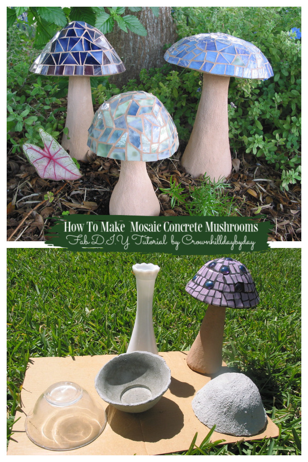How To Make Mosaic Concrete Mushrooms DIY Tutorial